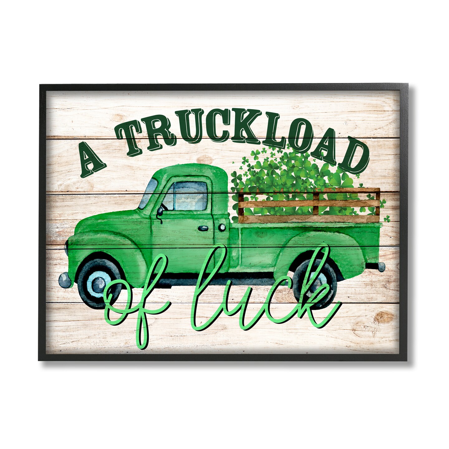 Stupell Industries Truckload Of Luck St Patrick's Day Farmhouse Black Framed Giclee Art