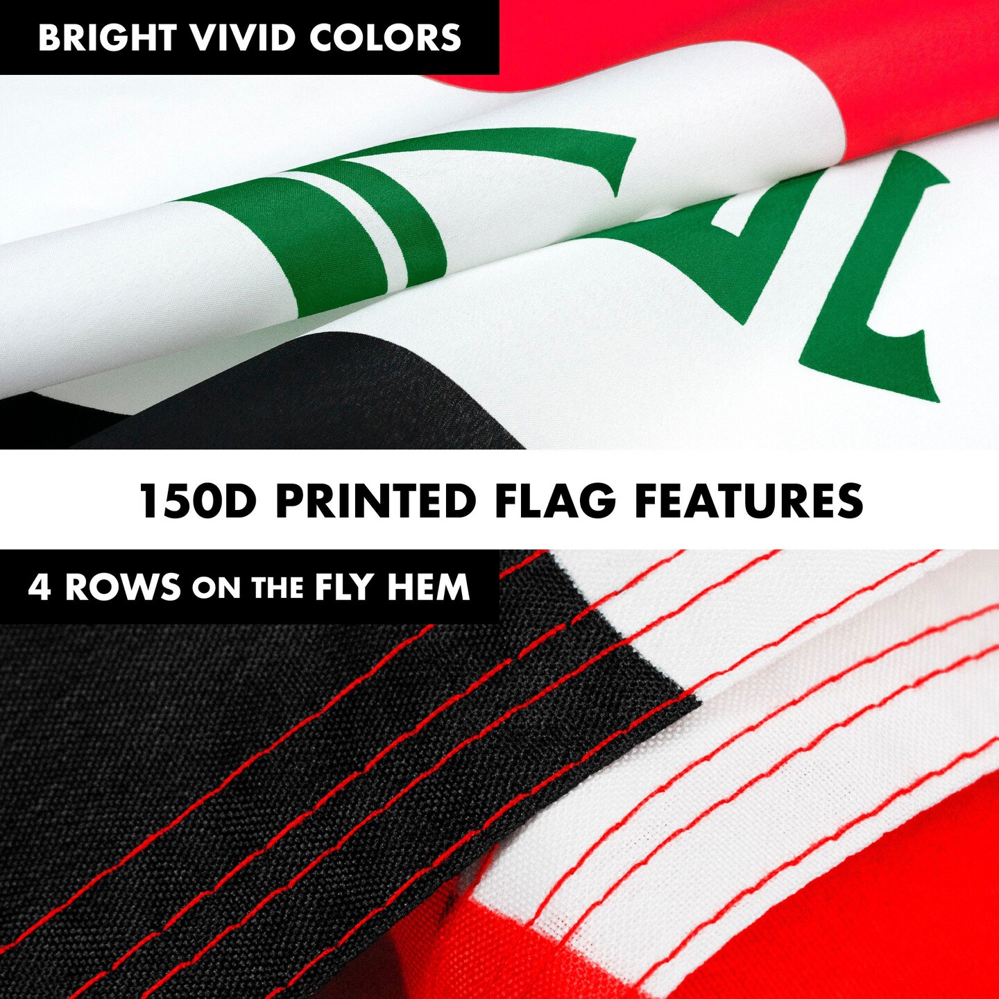 Flag Pole 6FT Black Tangle Free & Iraq Iraqi Flag 3x5 Ft Combo Printed 150D Polyester By G128