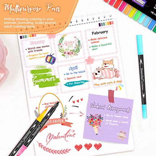 Art Brush Markers Pens for Adult Coloring Books 34 Colors Numbered Dual Tip (Brush and Fine Point) Markers for Kids Note-Taking Planner Hand Lettering Calligraphy Drawing Journaling