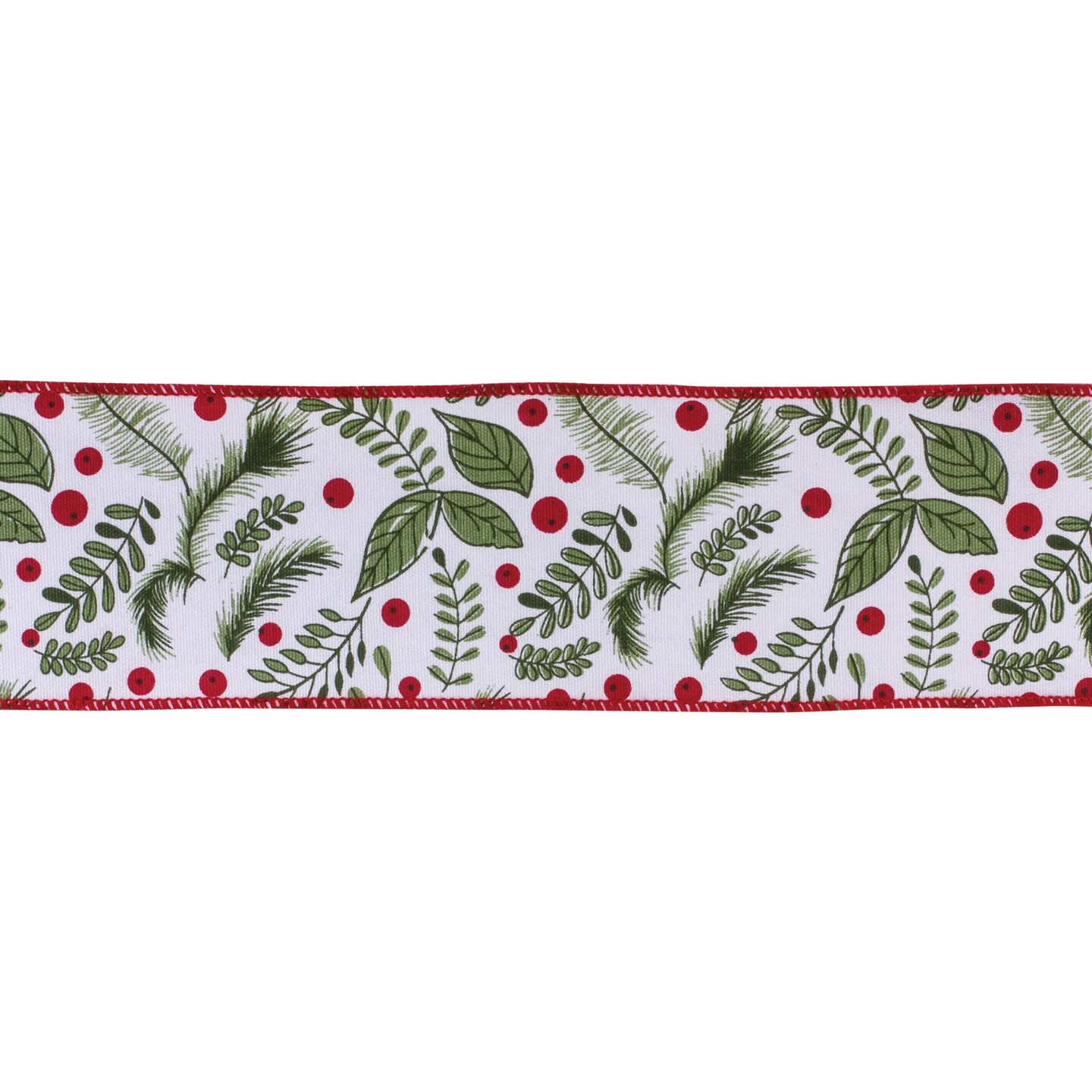 Melrose Holly Berry Christmas Wired Craft Ribbon - 4&#x22; x 10 Yards - Green and Red