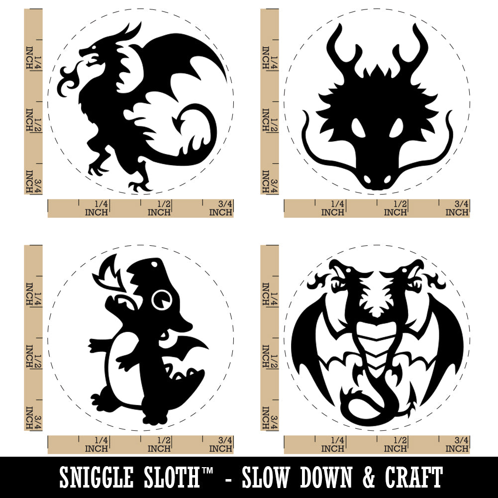 Dragons Wyvern Two-Headed Asian Cute Fire Breathing Rubber Stamp Set for Stamping Crafting Planners