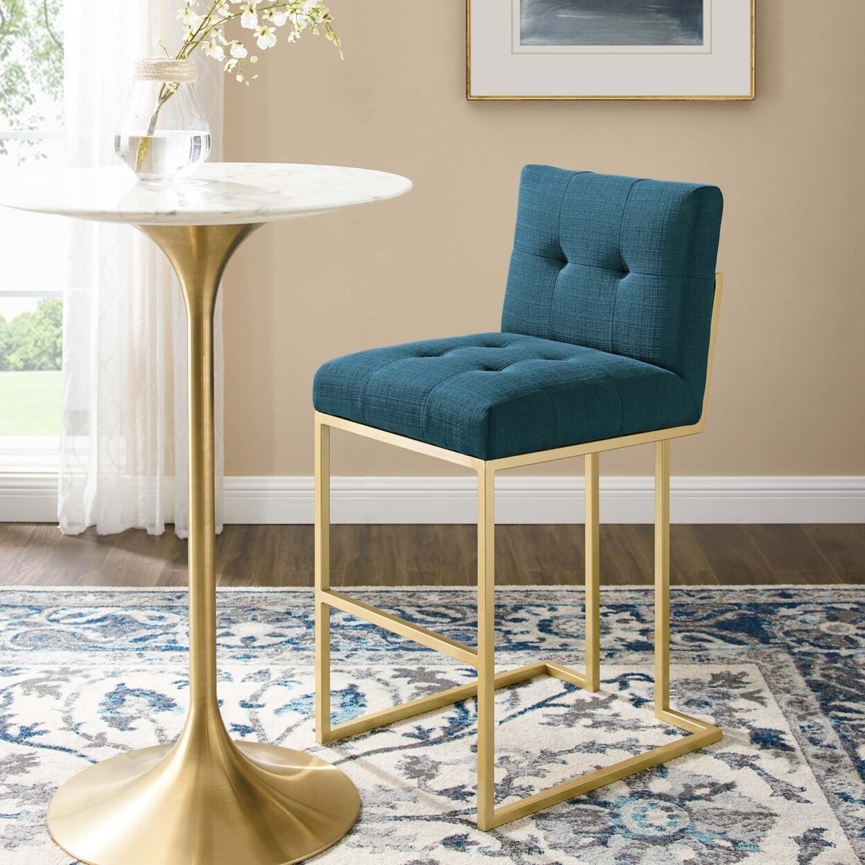 Modway Privy Gold Stainless Steel Upholstered Fabric Bar Stool-EEI-3855