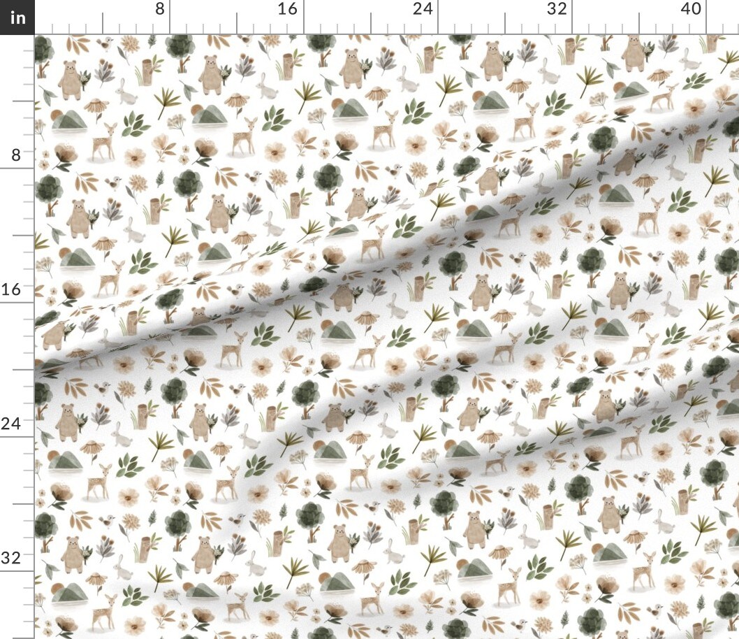Various Fabrics by the Yard or Fat Quarter Woodland Flowers Floral Deer Forest Girl Bear Custom Printed Fabric by Spoonflower