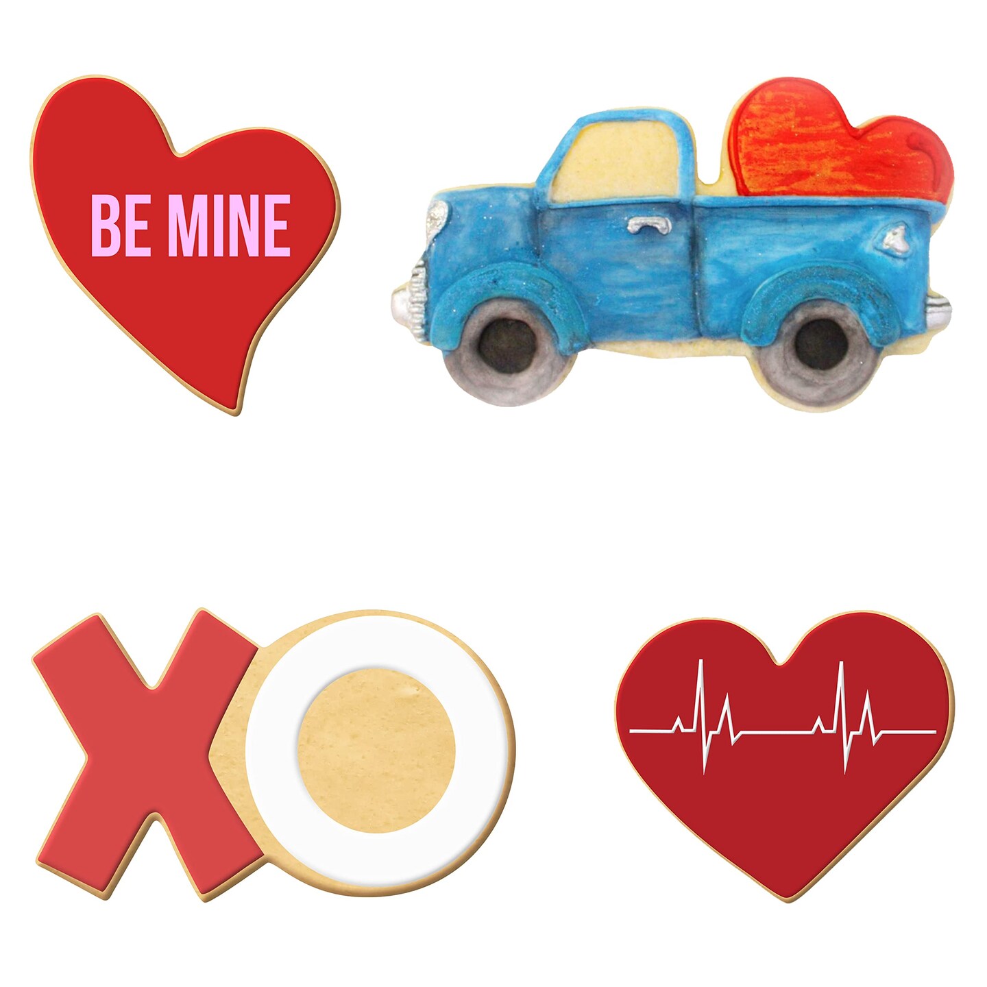 Hearts Truck XO Cookie Cutters 4 Pc Set HS0471- CookieCutter.Com - USA Tin Plated Steel