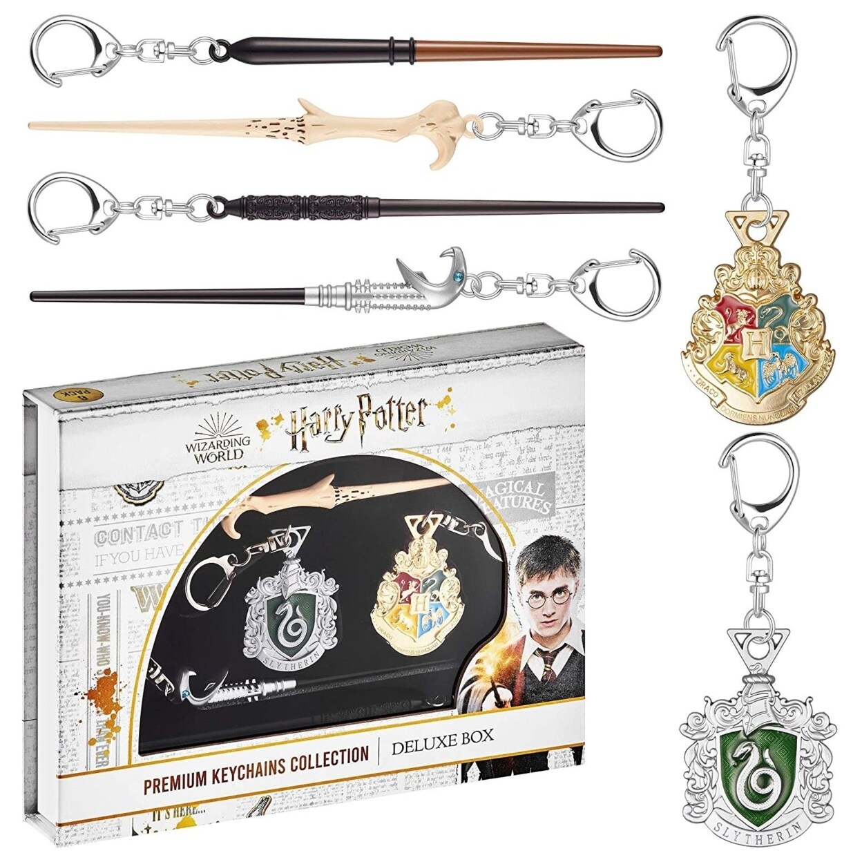 PMI International Harry Potter Wand Keychains 6pk Hogwarts Slytherin Crest Voldemort Severus Lucius Draco