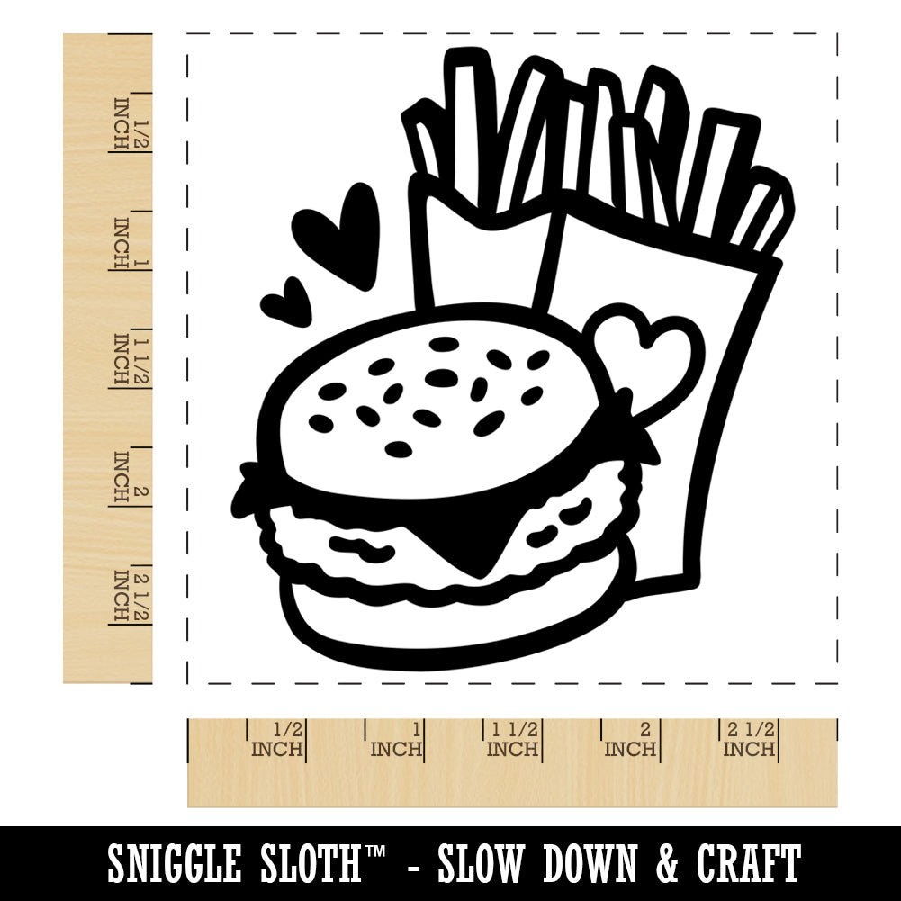 Chicken Burger and Fries Fast Food Square Rubber Stamp for Stamping Crafting
