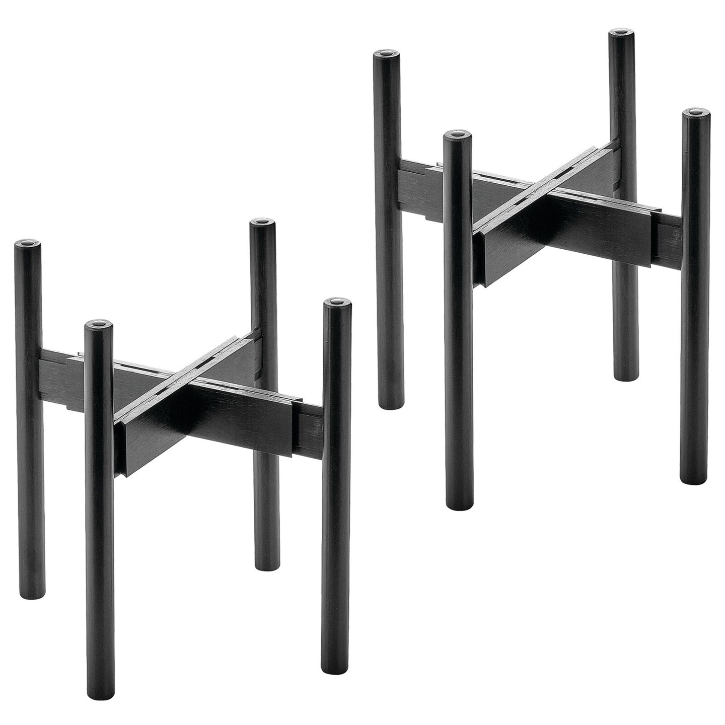 mDesign Bamboo Wood Adjustable Modern Stackable Plant Stand - 2 Pack