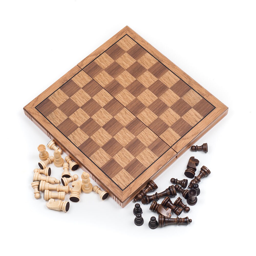 Tg Wooden Book Style Chess Board With Staunton Chessmen Foldable Storage 11 Inch