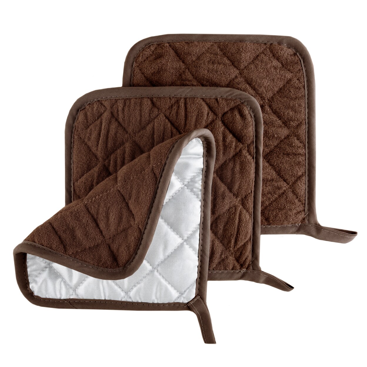Oven Mitt and Pot Holder Set, Quilted and Flame and Heat Resistant by Lavish Home (Chocolate)