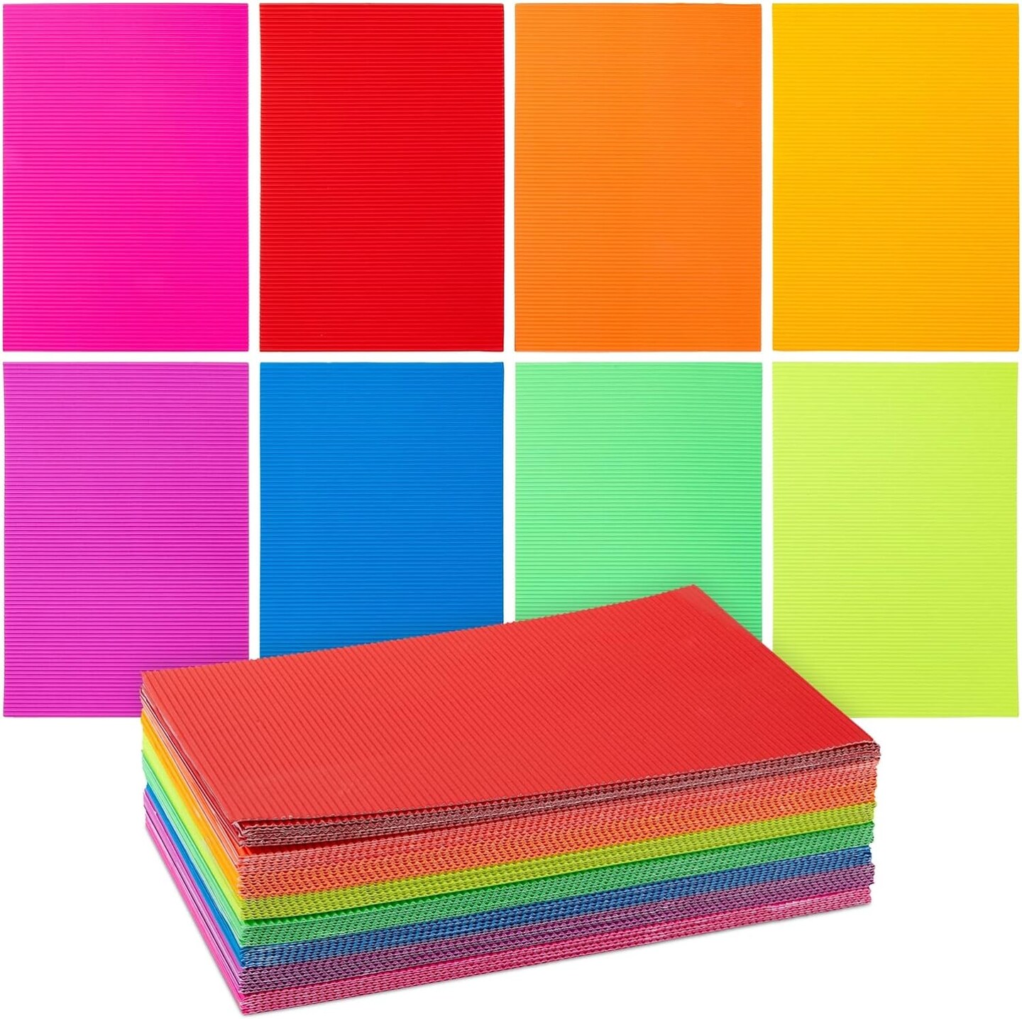 64 Pack Colored Corrugated Cardboard Sheets for Crafts, Art Projects, DIY Signs, 8 Bright Colors (8.3 x 11.8 In)