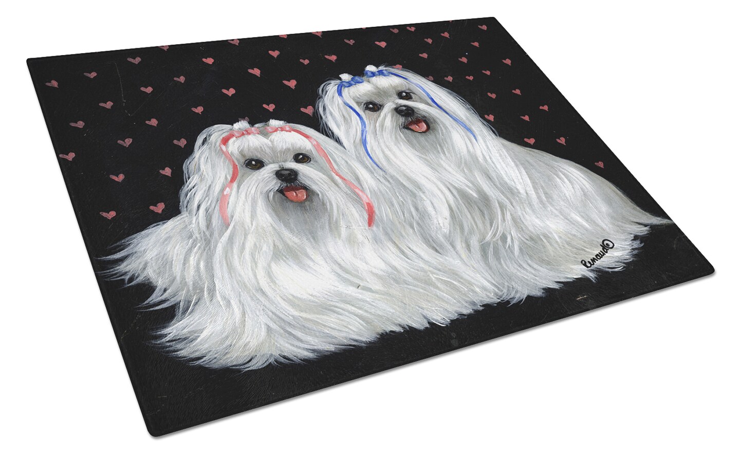 Caroline's Treasures Maltese Sweethearts Glass Cutting Board Large