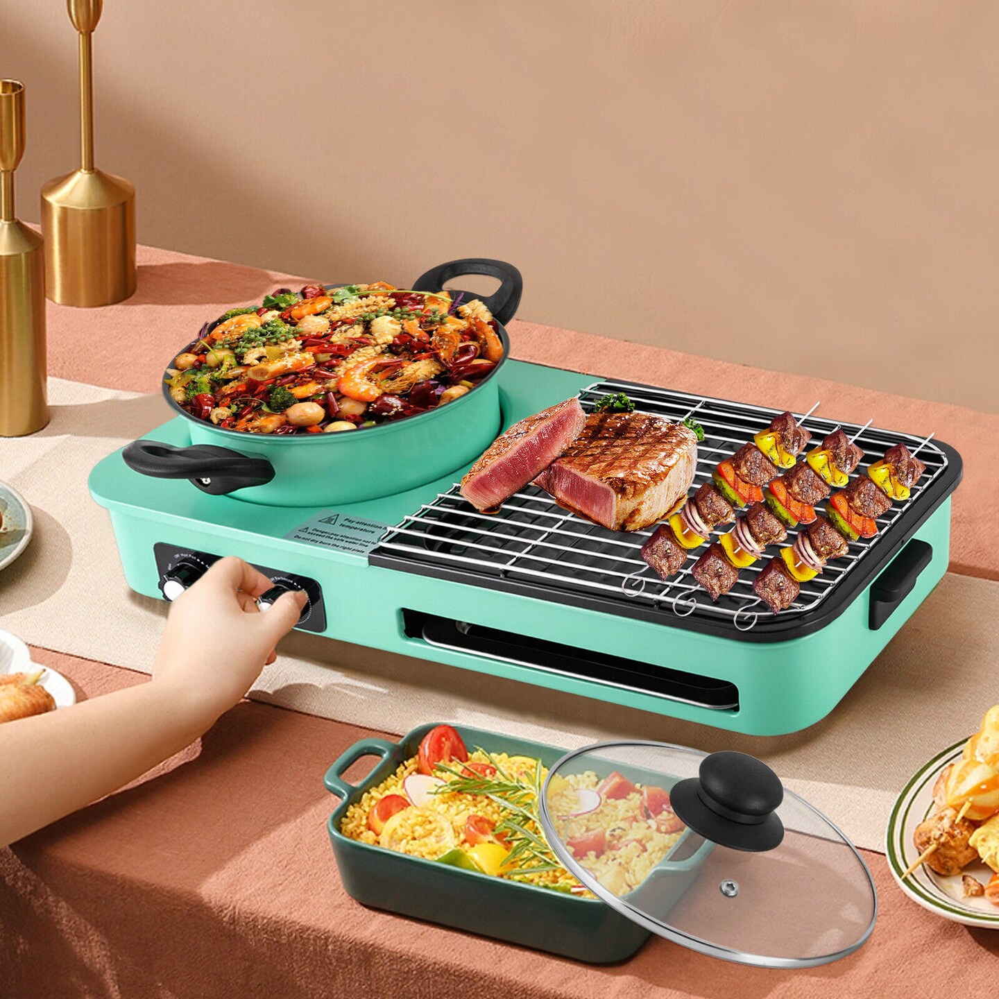 Kitcheniva 3 in 1 Electric Smokeless Grill Hot Pot 2200W
