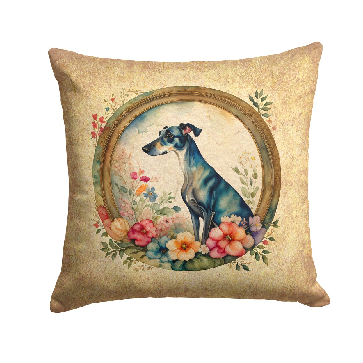 Caroline&#x27;s Treasures Greyhound and Flowers Fabric Decorative Pillow DAC2152