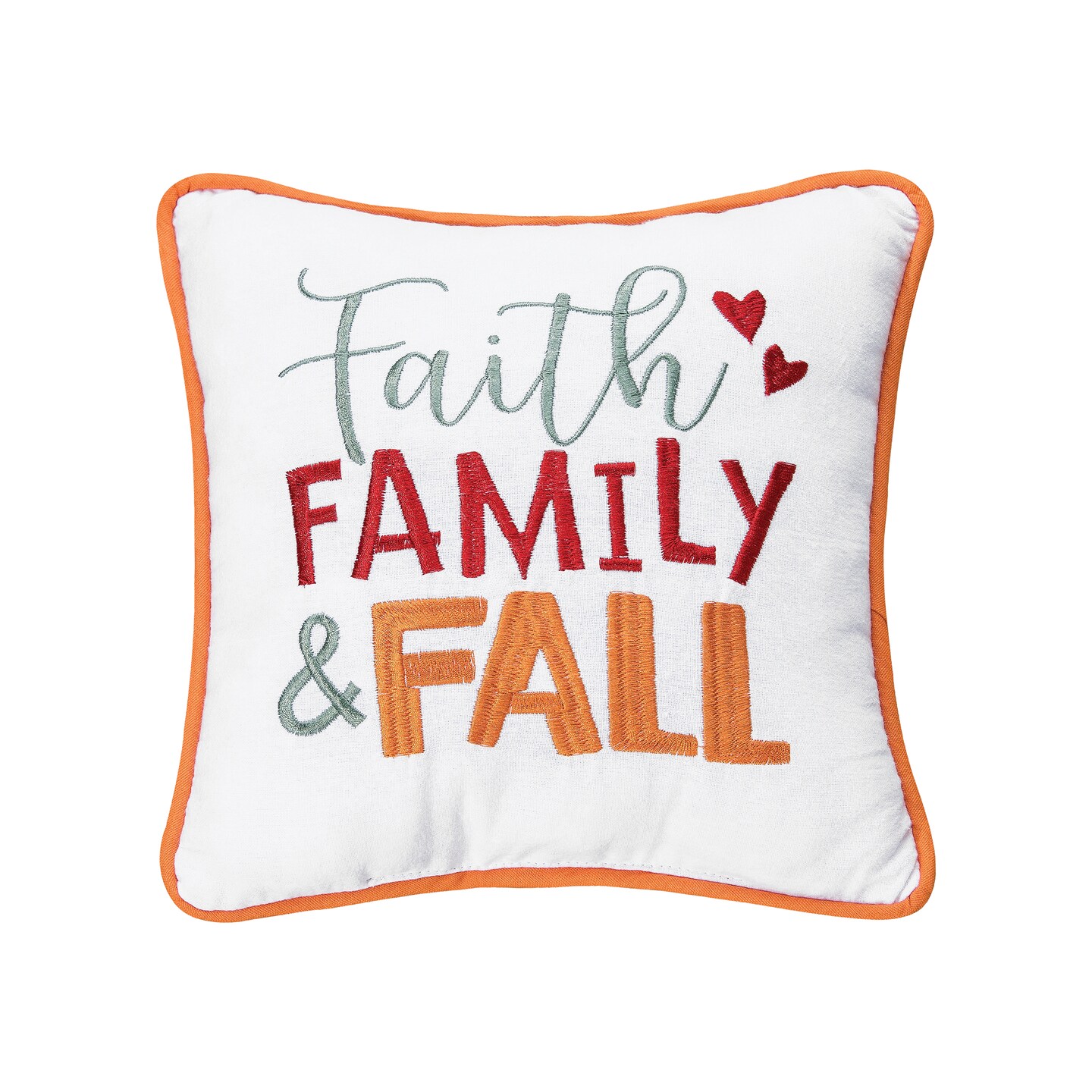 10&#x22; x 10&#x22; Faith, Family and Fall Embroidered Throw Pillow
