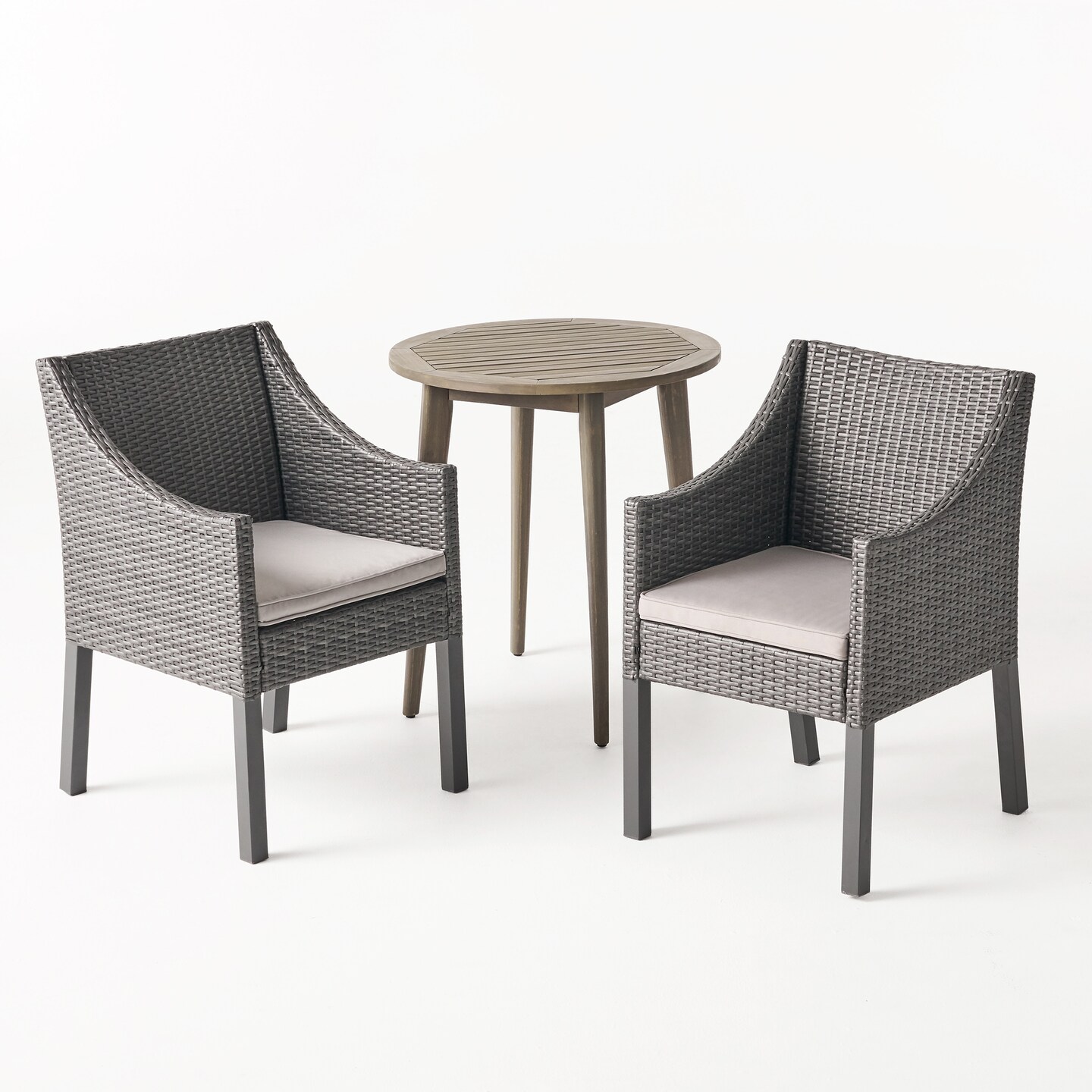 Contemporary Home Living 3pc Ash Gray Cushioned Round Table Outdoor Patio Bistro Set 33.5"