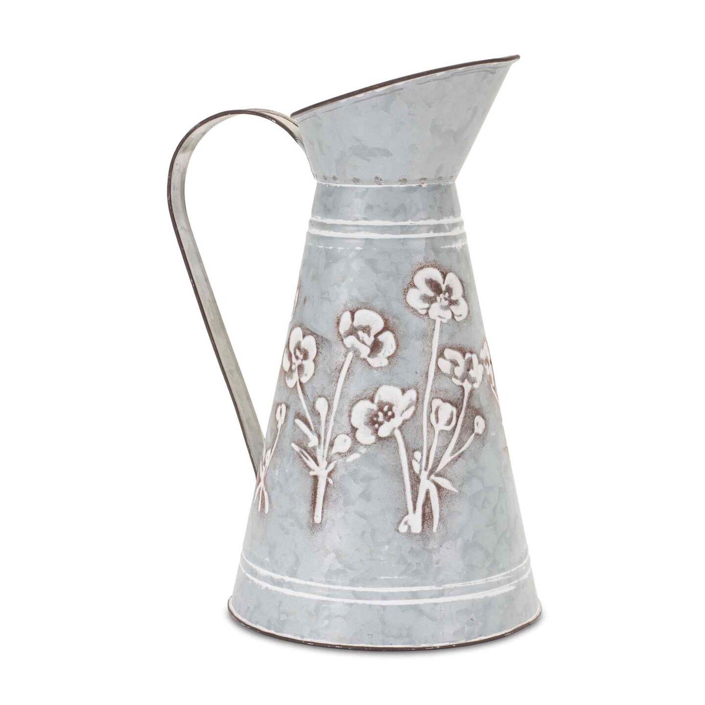 Melrose Floral Stamped Decorative Pitcher Vase - 12.5&#x22; - Gray and Brown