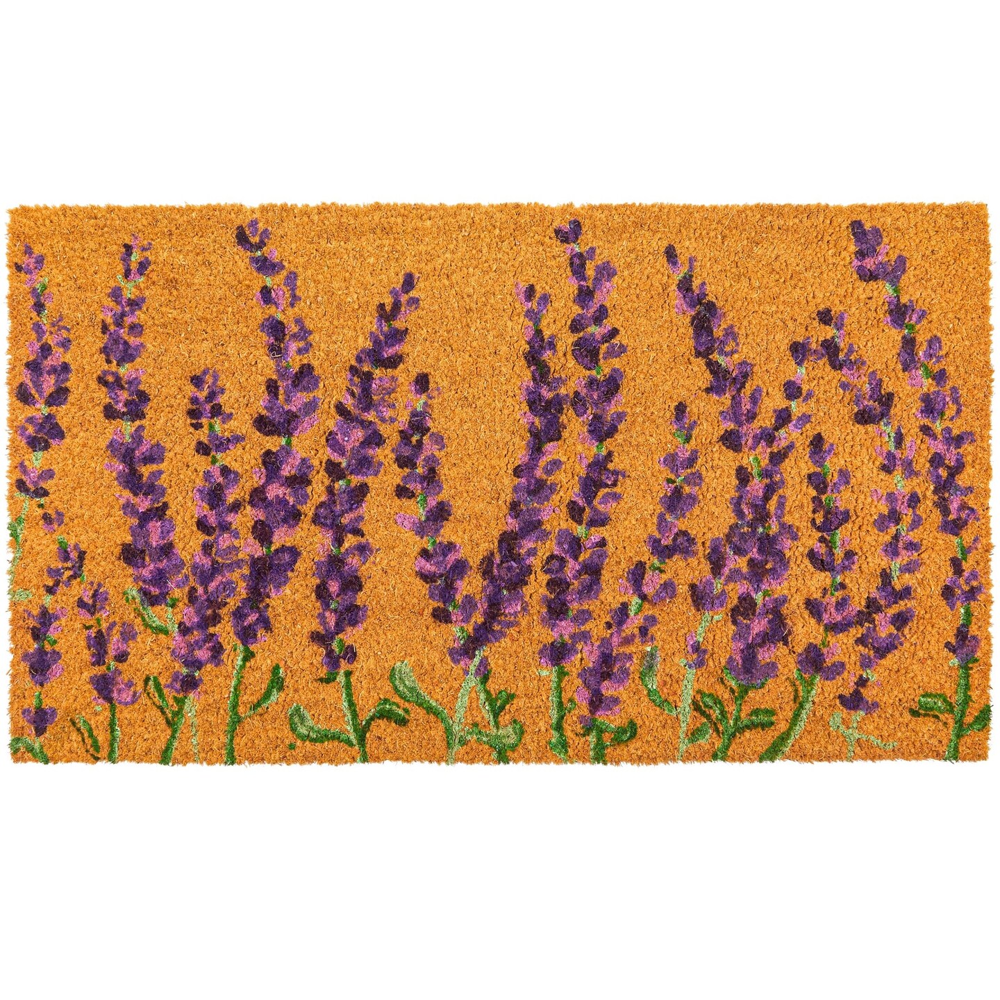 Juvale Floral Spring Coir Door Mat for Front Porch, Lavender Flower Outdoor Welcome Mat (17 x 30 Inches)
