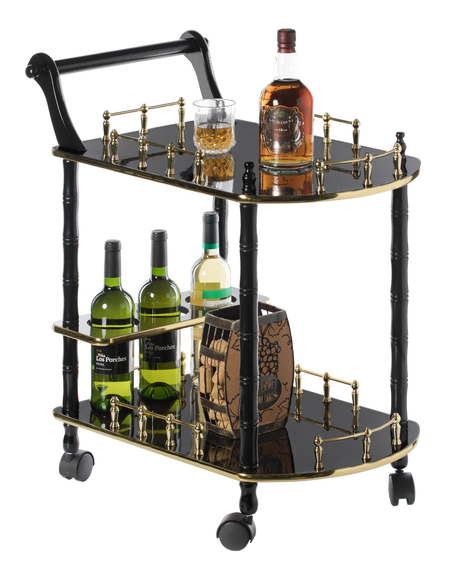 Serving Bar Cart Tea Trolley, 2 Tier Shelves on Rolling Wheels, Mobile Liquor Bar for Wine Beverage Drink Dinner Party, Utility Kitchen Storage Island Coffee Cabinet for Dining Living Room, Wood