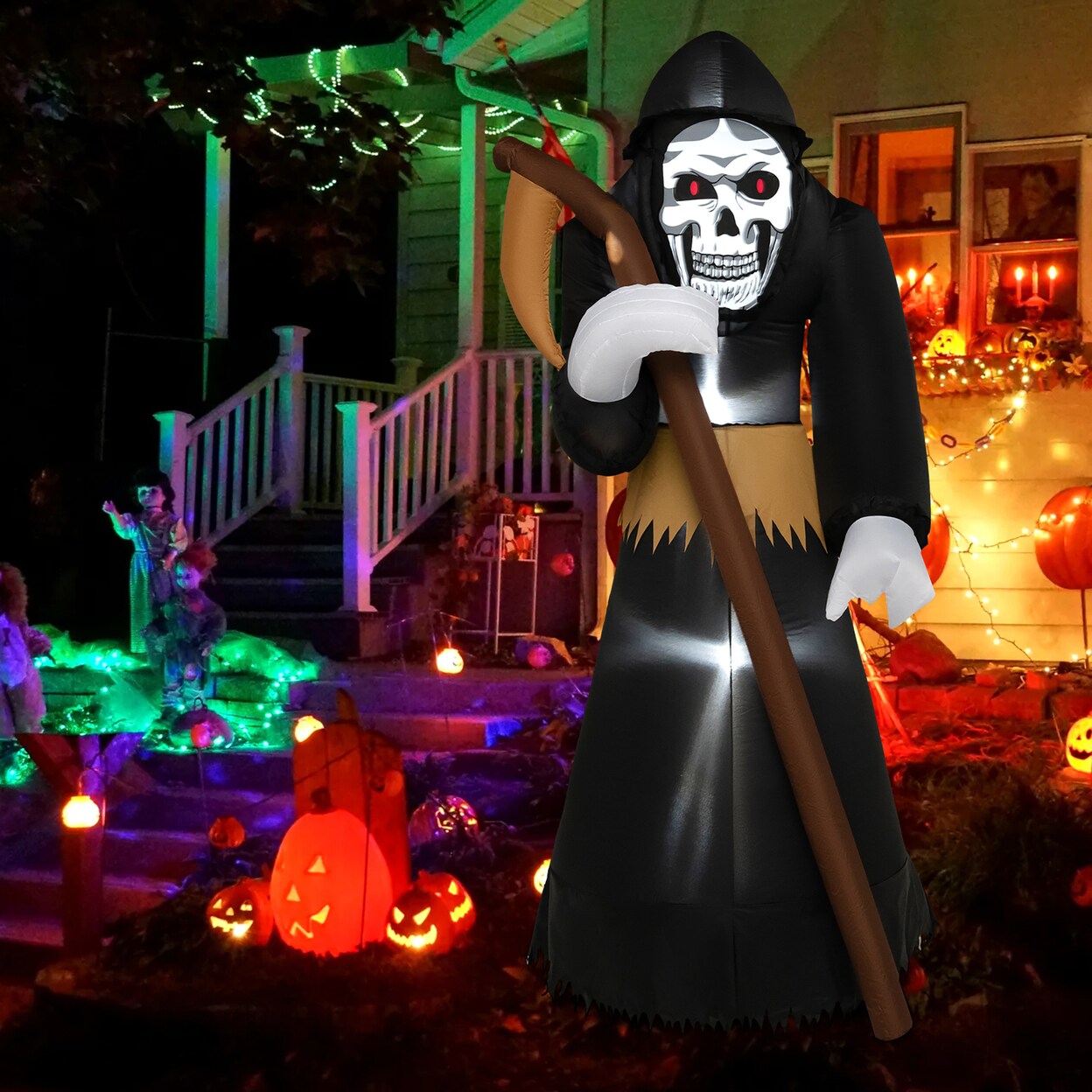 8 Ft Halloween Inflatable Reaper W/ Scythe Blow Up Yard Decoration W ...