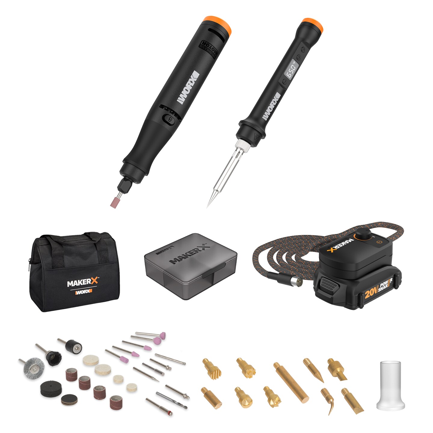 Worx MakerX WX988L 2pc Crafting Tool Combo Kit - Rotary Tool + Wood &#x26; Metal Crafter
