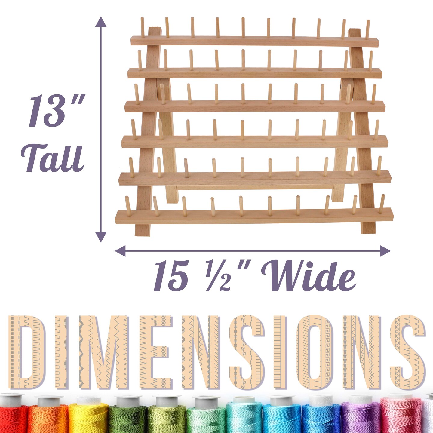 Premium Beechwood 60-Spool Sewing &#x26; Embroidery Thread Rack