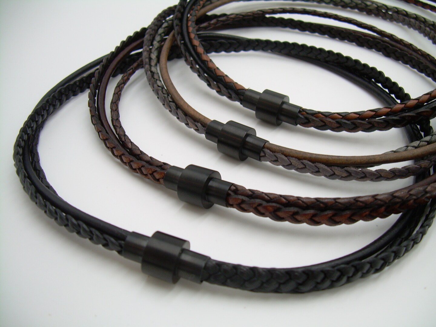 product name is Black Clasp Leather Necklace,  Multi Strand Leather Choker, Stainless Steel Magnetic Clasp, Fathers Day Gift, Minimalist Style
