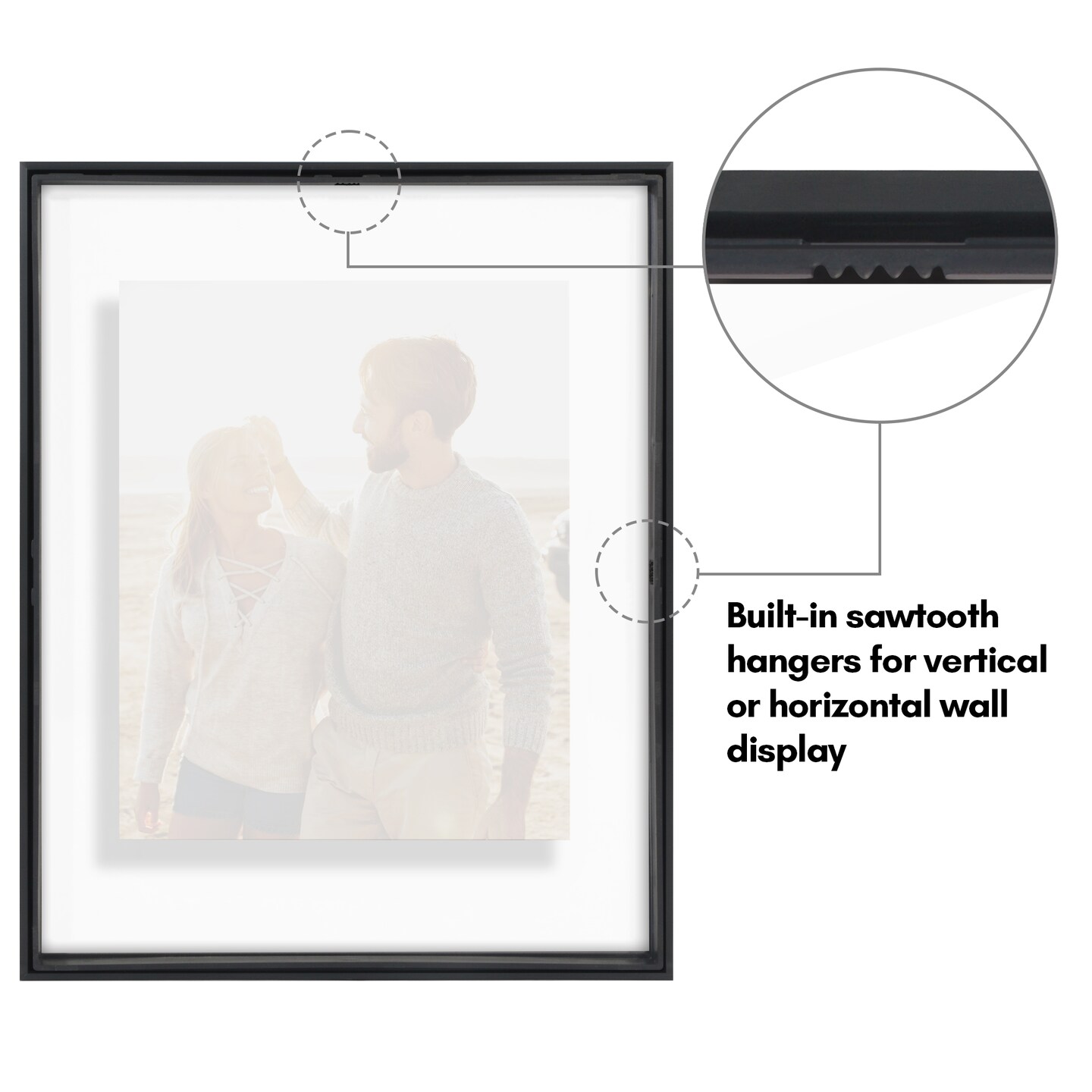 Americanflat Floating Aluminum Picture Frame - Pack of 2 - Multi Pack Photo Frames - Black Metal Molded Frame - Shatter Resistant Glass - Hanging Hardware - Black