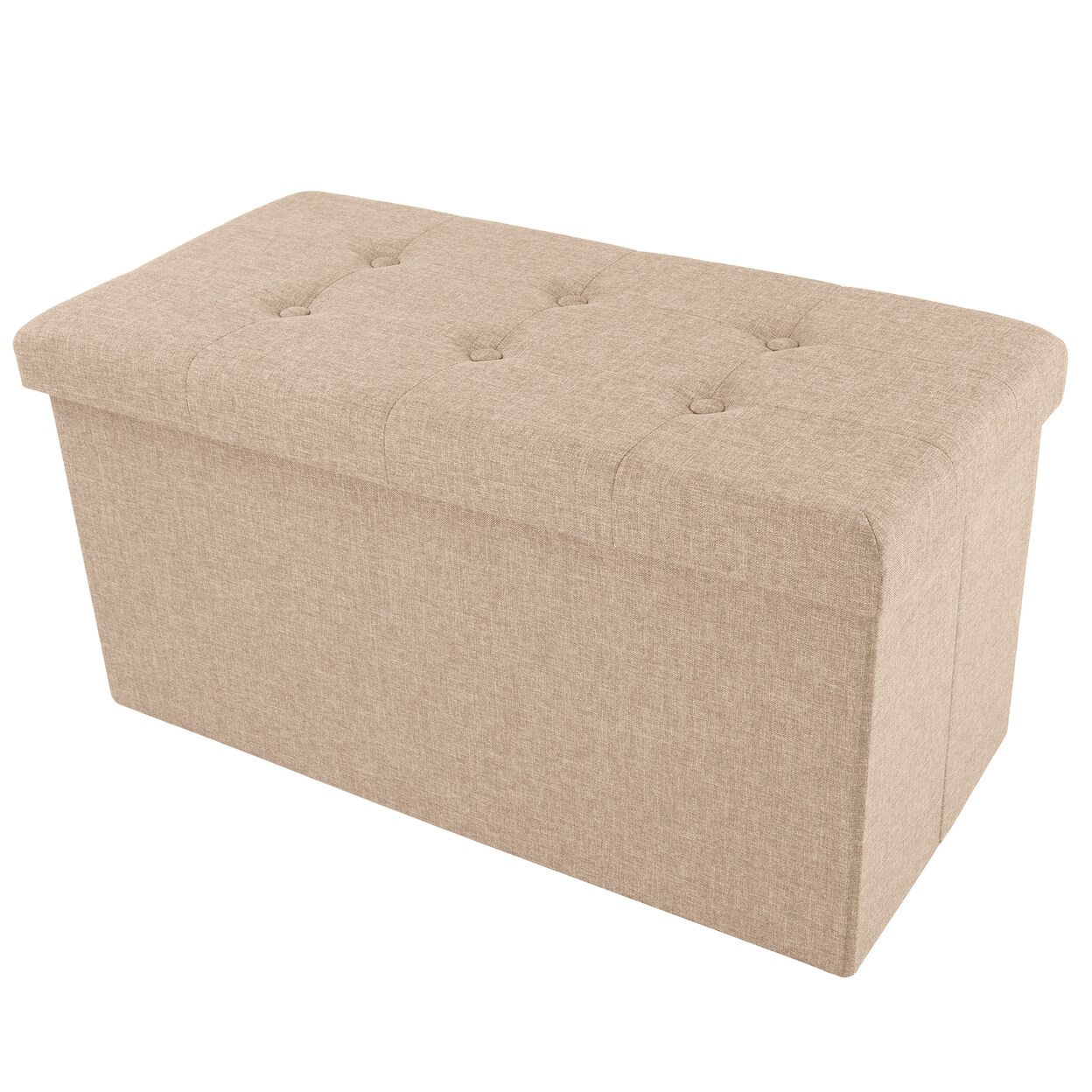 Beige Portable Storage Ottoman 30In Folding Storage Bench For Living Room Bedroom