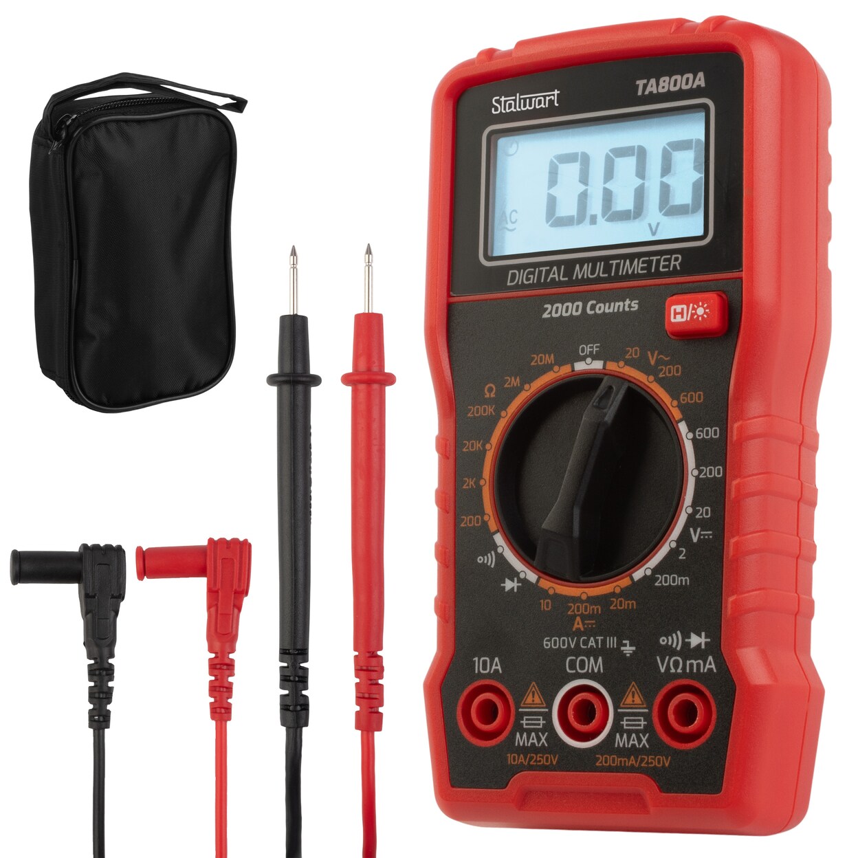 Stalwart Multimeter Voltage Tester Digital Volt Meter with Backlit Display Needle Probes