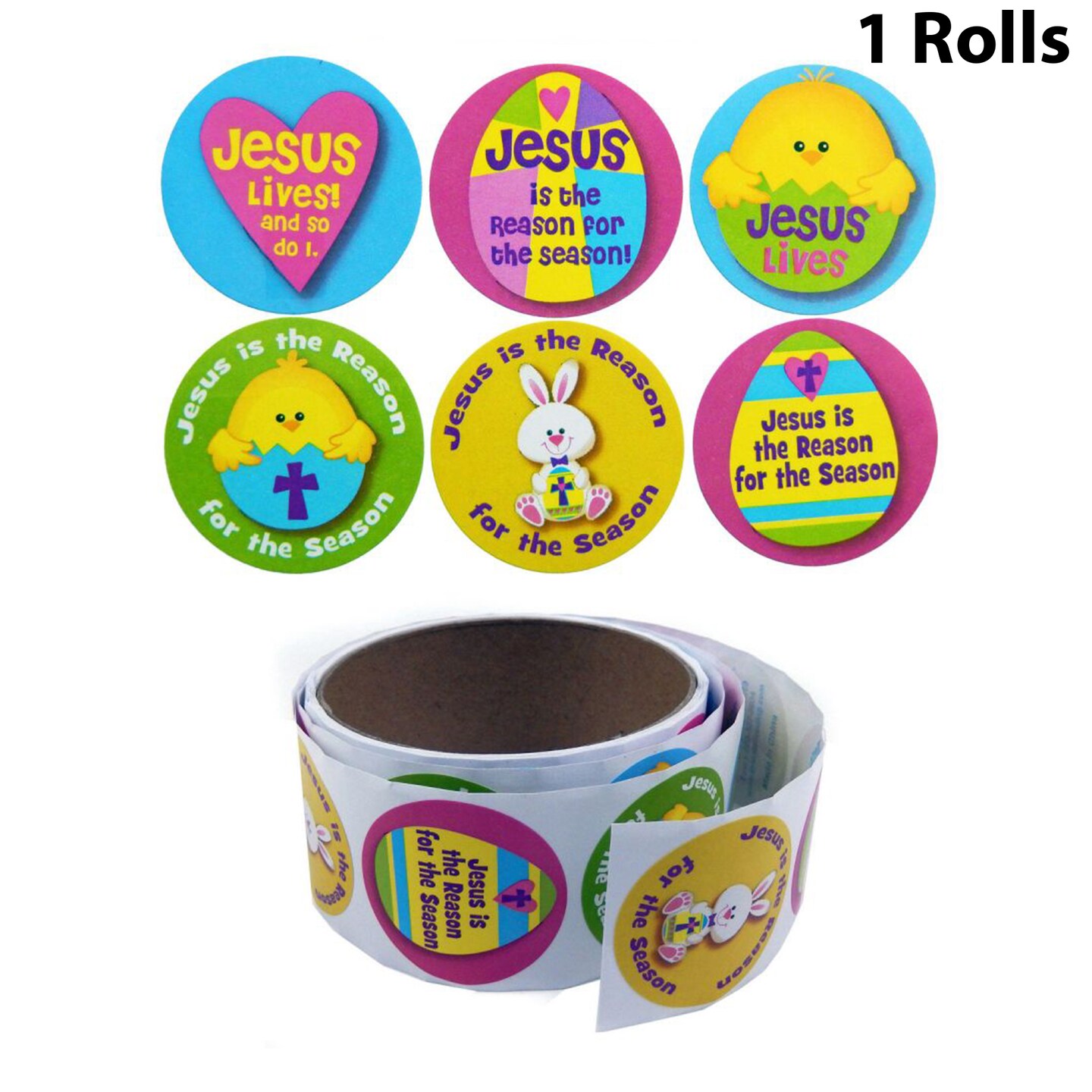 Premium Religious Easter Stickers Roll | 1/2 Inches Wide and 100 Stickers Per Roll | MINA&#xAE;