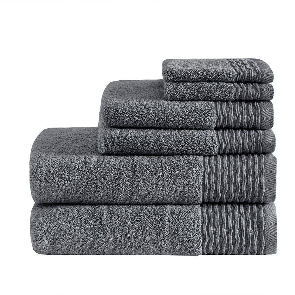 Gracie Mills   Cosima Jacquard Wavy Border Zero Twist with Antimicrobial Cotton Towel Set - GRACE-11178