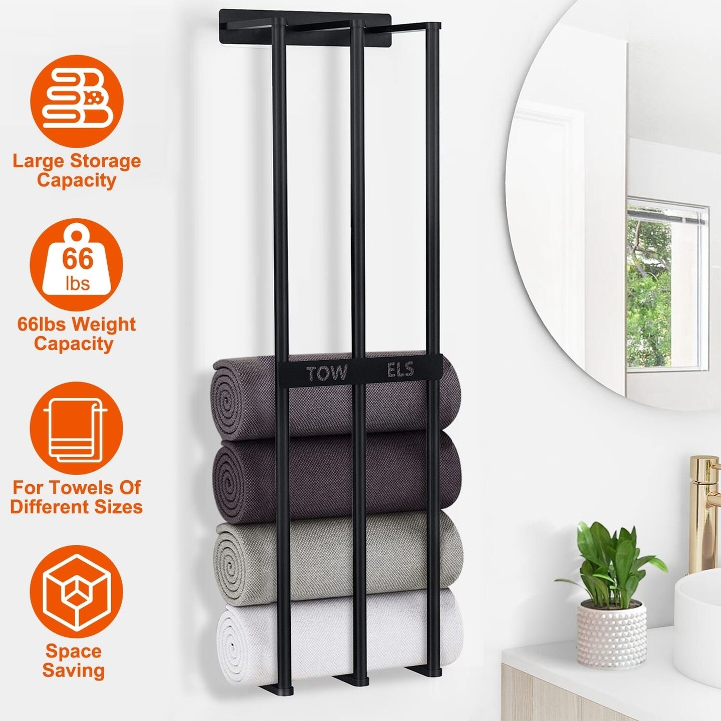 Wall Mounted Towel Rack Black Iron 3 Bar Towel Holder For Small Bathroom Storage