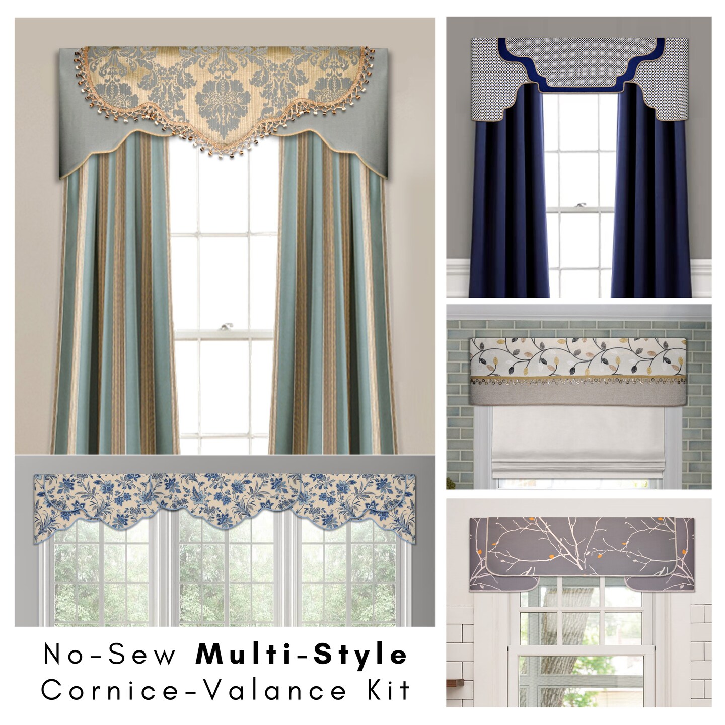 No-Sew Valance Kit, Multi-Style, 3 Cornice Styles Included