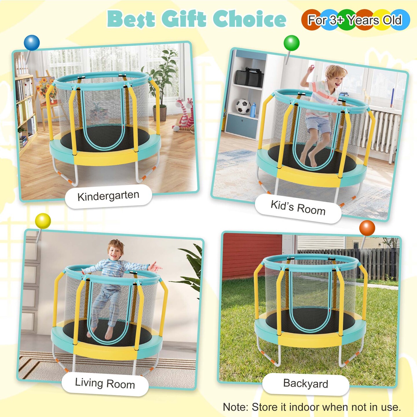 Costway 48&#x22; Mini Trampoline with Enclosure Heavy-Duty Metal Frame U-shaped Legs Orange/Yellow