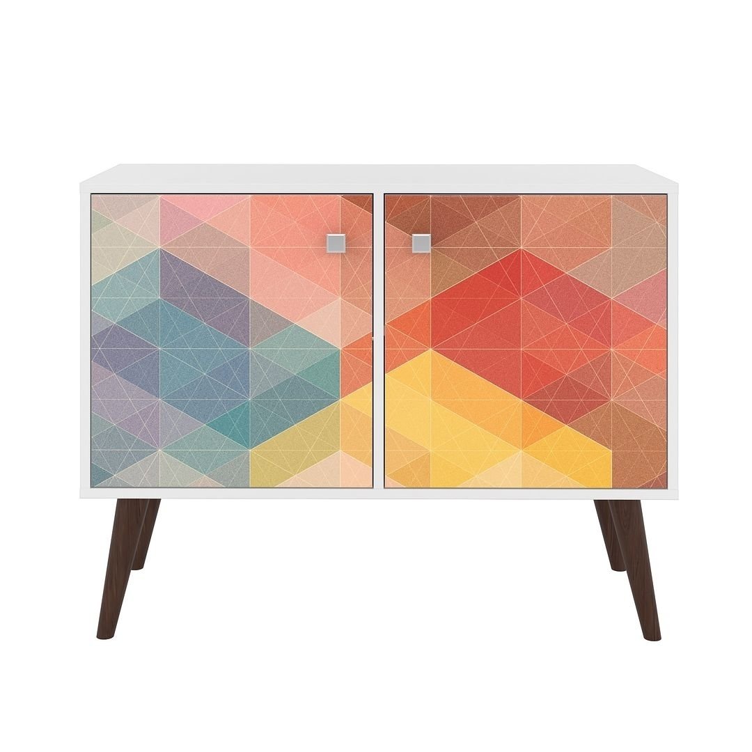 Manhattan Comfort Avesta Double Side Table. 2.0 with 3 shelves  Stamp and Yellow