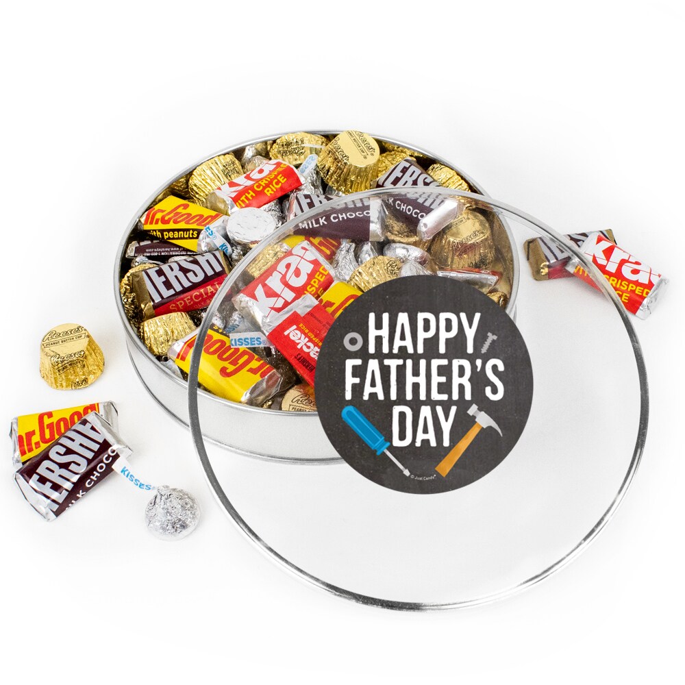 Father's Day Chocolate Gift Tin - Plastic Tin with Candy Hershey's Kisses, Hershey's Miniatures & Reese's Cups By Just Candy