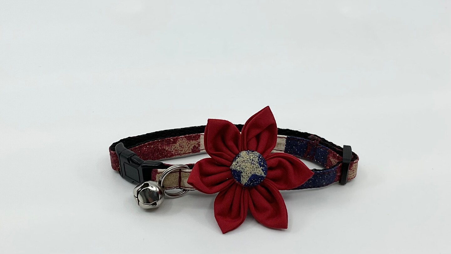 Patriotic Cat Collar With Optional Flower Or Bow Tie Gold  Stars On Red And Blue Stripes Breakaway Collar Adjustable Sizes S Kitten, M, - image9