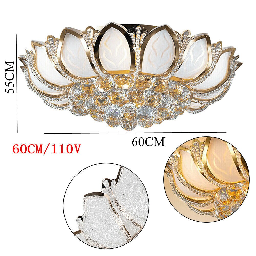 Kitcheniva 23.5&#x27;&#x27; LED Ceiling Light Lotus Crystal Chandelier Gold