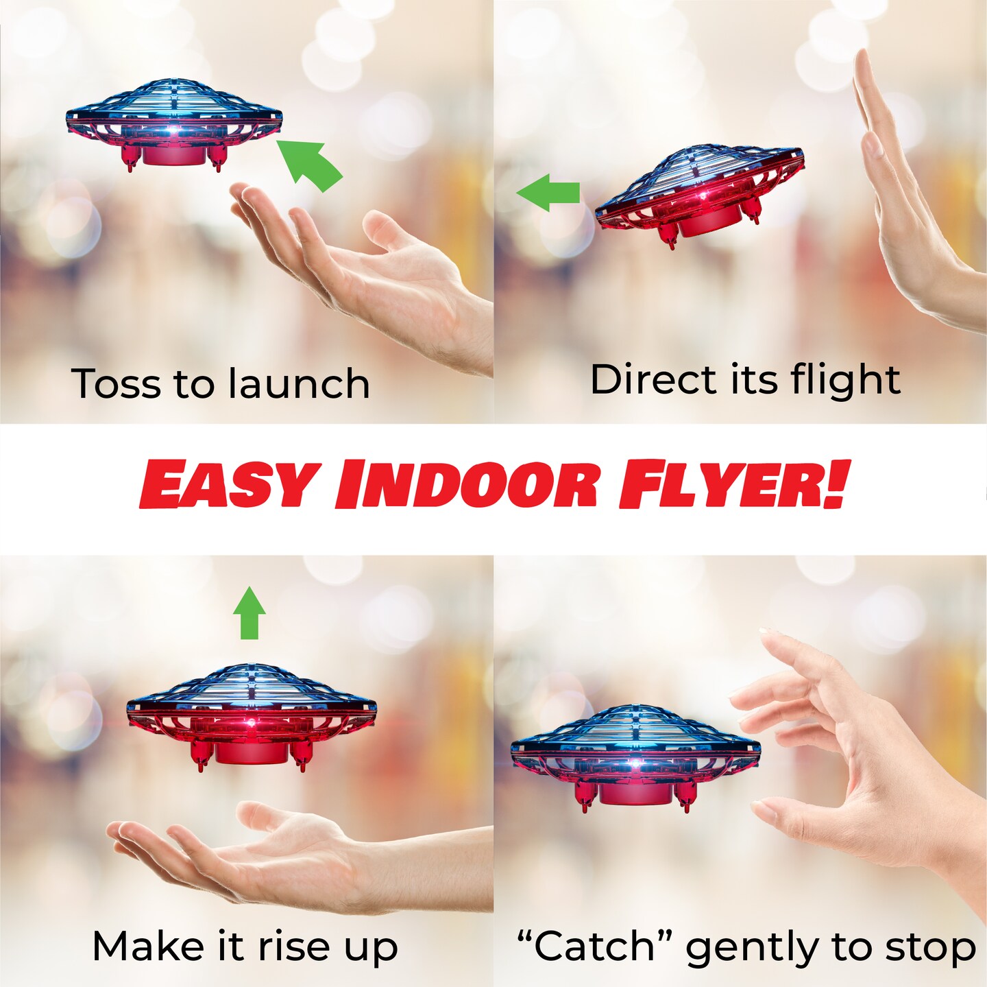 Force1 Scoot Combo Hand Operated Drone for Kids or Adults - Red/Blue