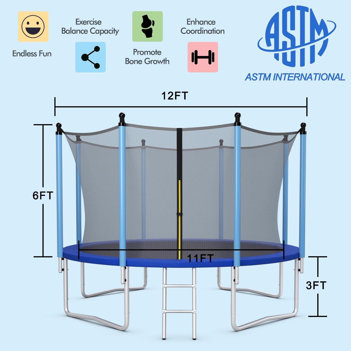 Outdoor Trampoline with Safety Closure Net