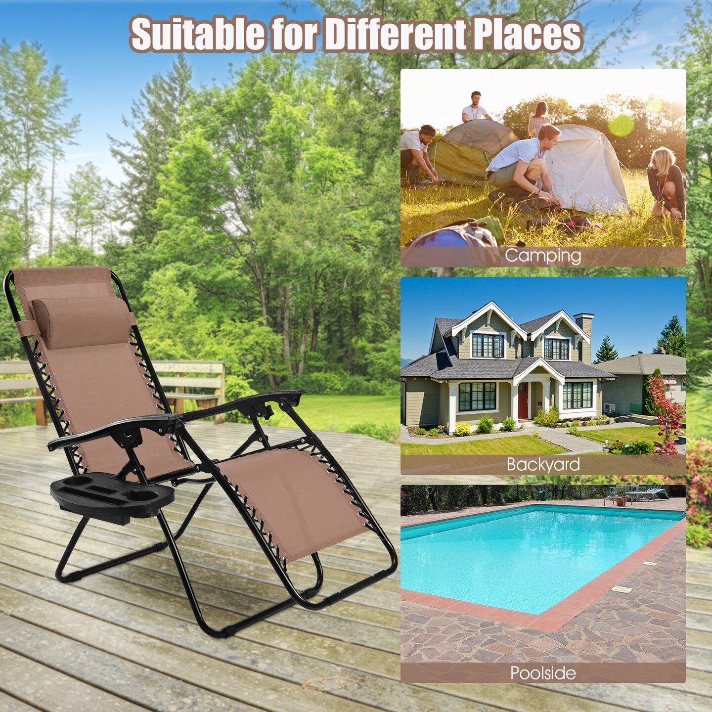 2 Pieces Folding Recliner Zero Gravity Lounge Chair