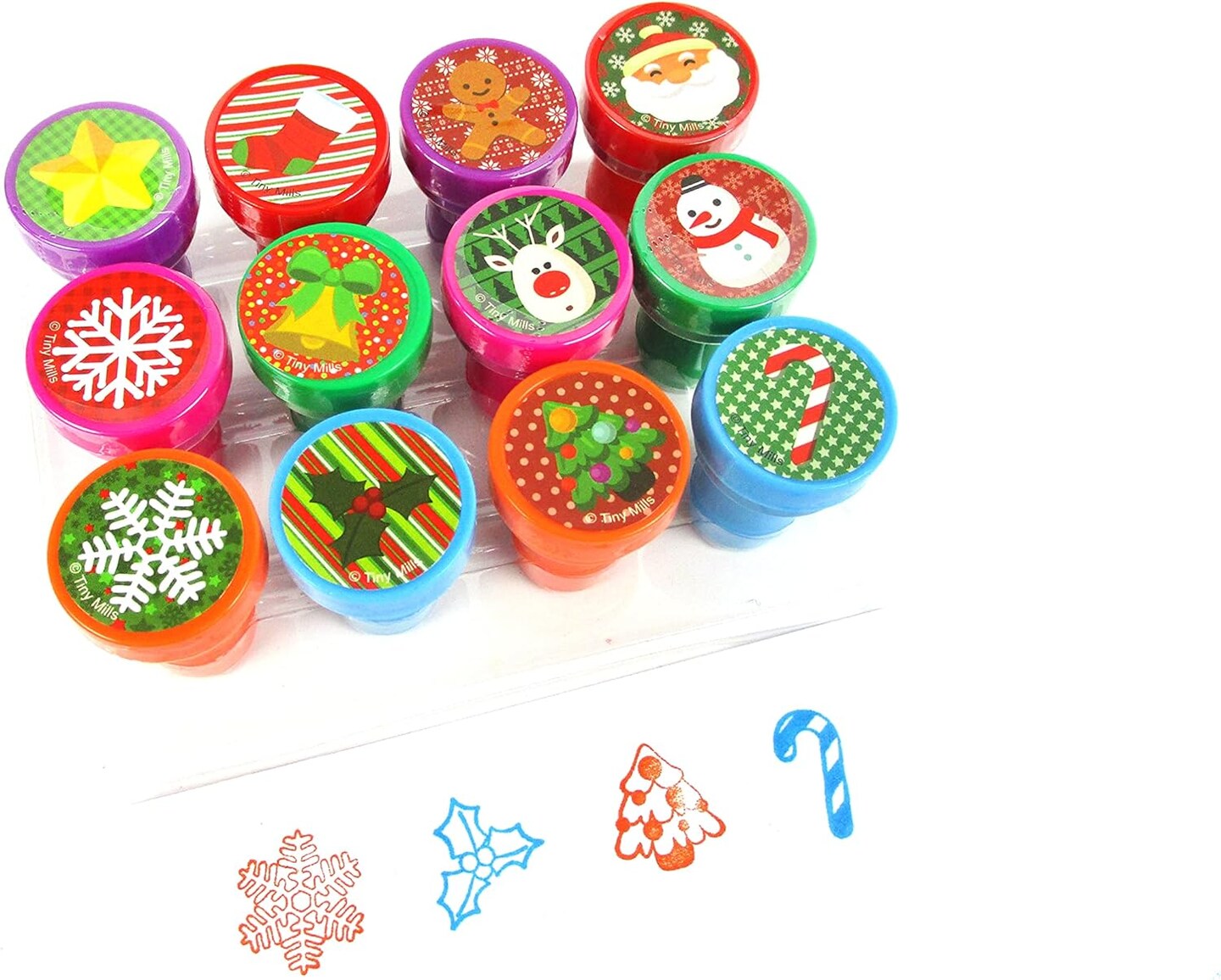 TINYMILLS 12 Pcs Christmas Holiday Stamp Kit for Kids - Christmas Santa Claus Self Inking Stamps Gift Party Favors Stocking Stuffers Holiday Gift Party Rewards…
