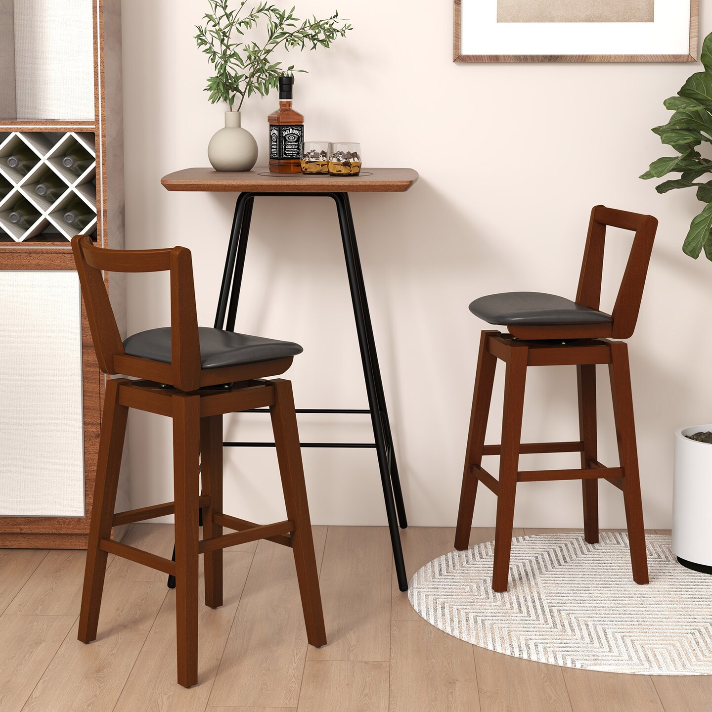 Costway Swivel Counter Height Bar Stool 26&#x27;&#x27; Upholstered PU Leather Hollow Backrest