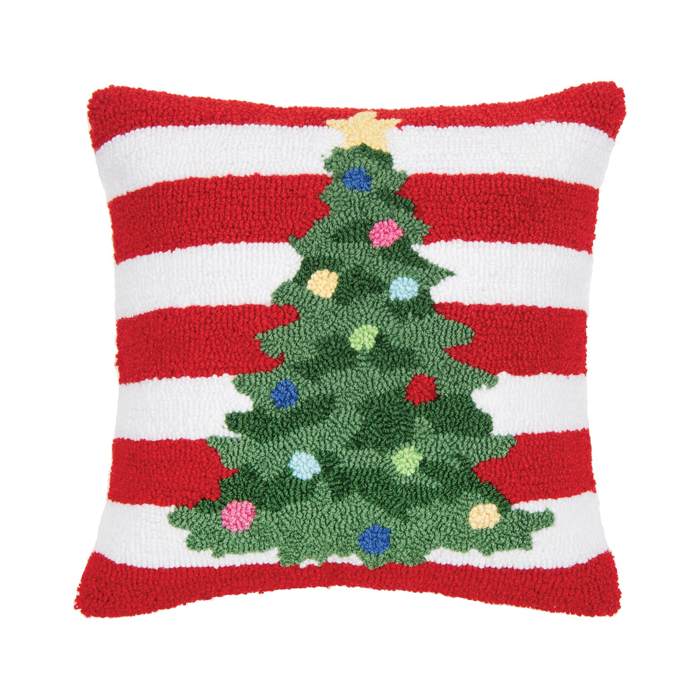 16&#x22; x 16&#x22; Colorful Tree Hooked Christmas Throw Pillow