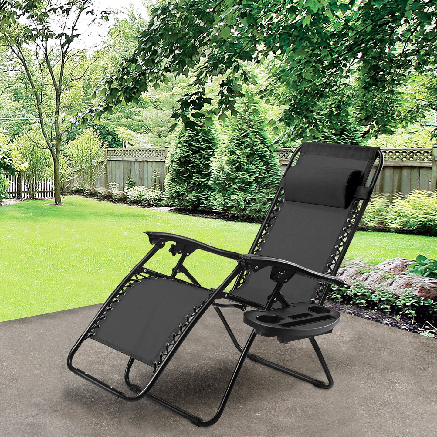 Outdoor Folding Zero Gravity Reclining Lounge Chair with Utility Tray