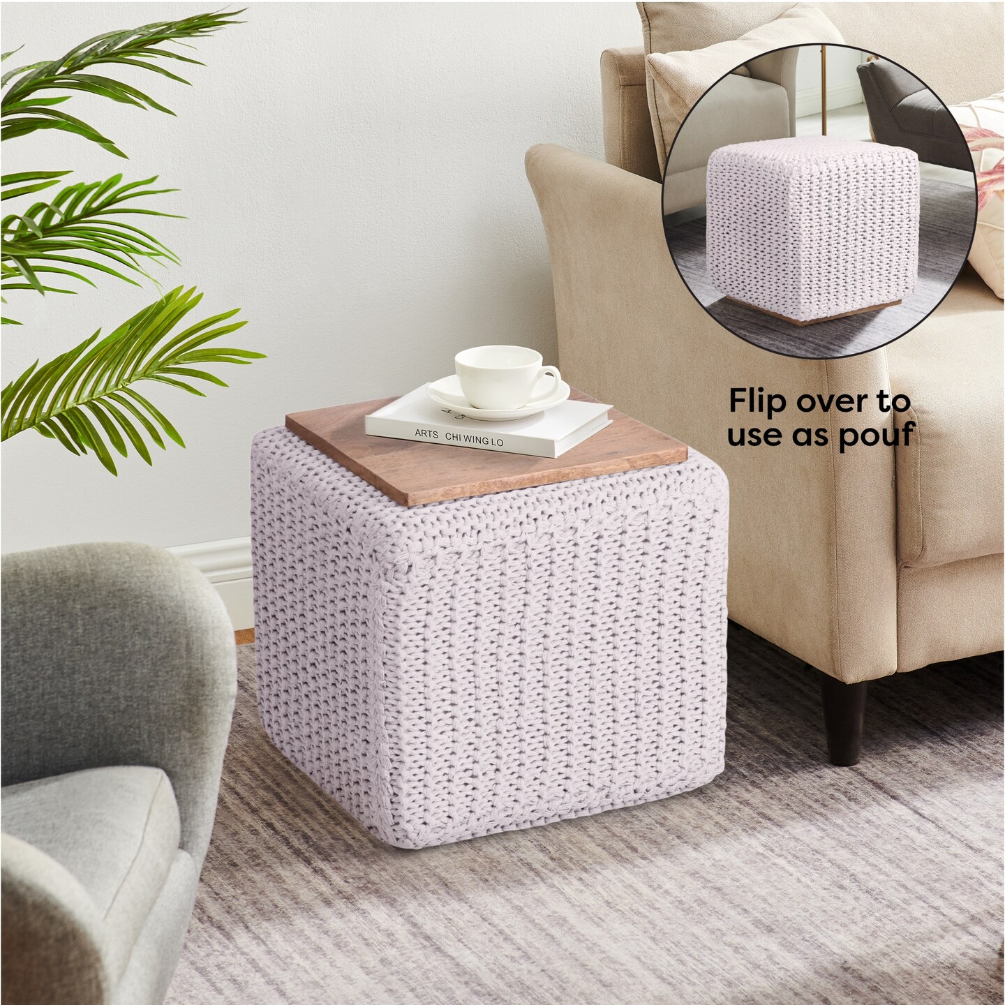 Mayla Cotton Yarn 3-in-1 Pouf/Ottoman/End Table