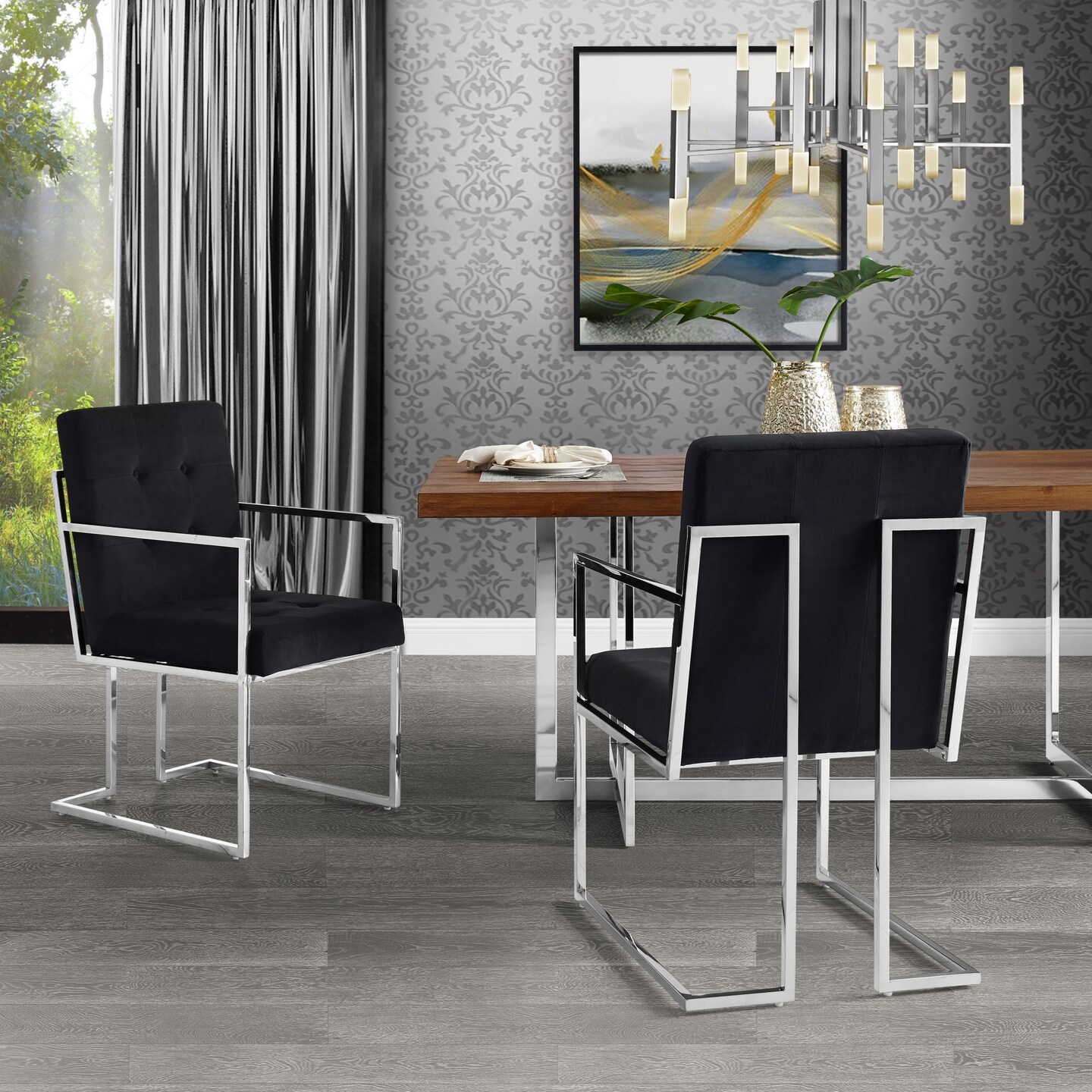 Triniti Velvet/PU Leather Button Tufted Dining Chair (Set of 2)