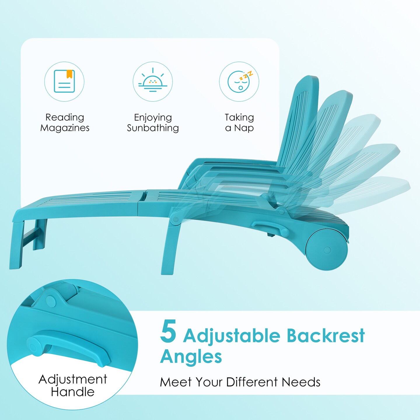 Costway Patio Adjustable Chaise Lounge Chair Folding Sun Lounger Recliner w/ Wheels Grey/Black/Coffee/Turquoise