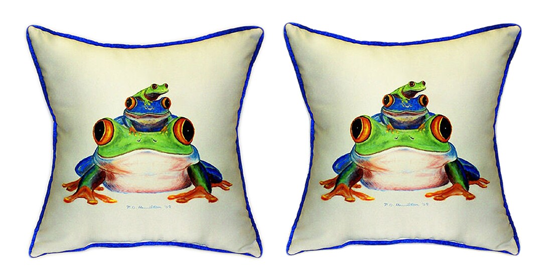 Pair of Betsy Drake Stacked Frogs Large Pillows 18 Inch x 18 Inch
