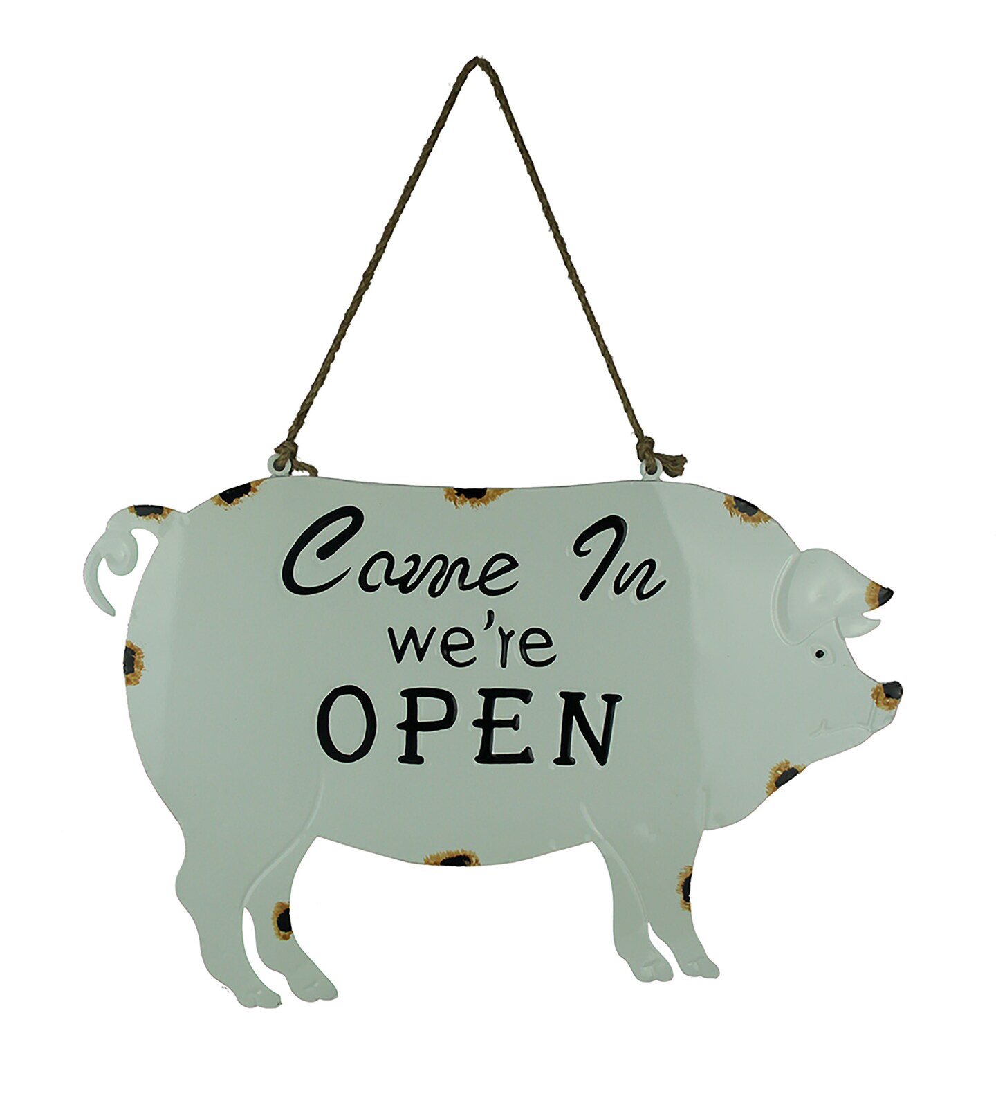 Weathered White Enamelware Farmhouse Pig Open Sign, Color: White, Count ...